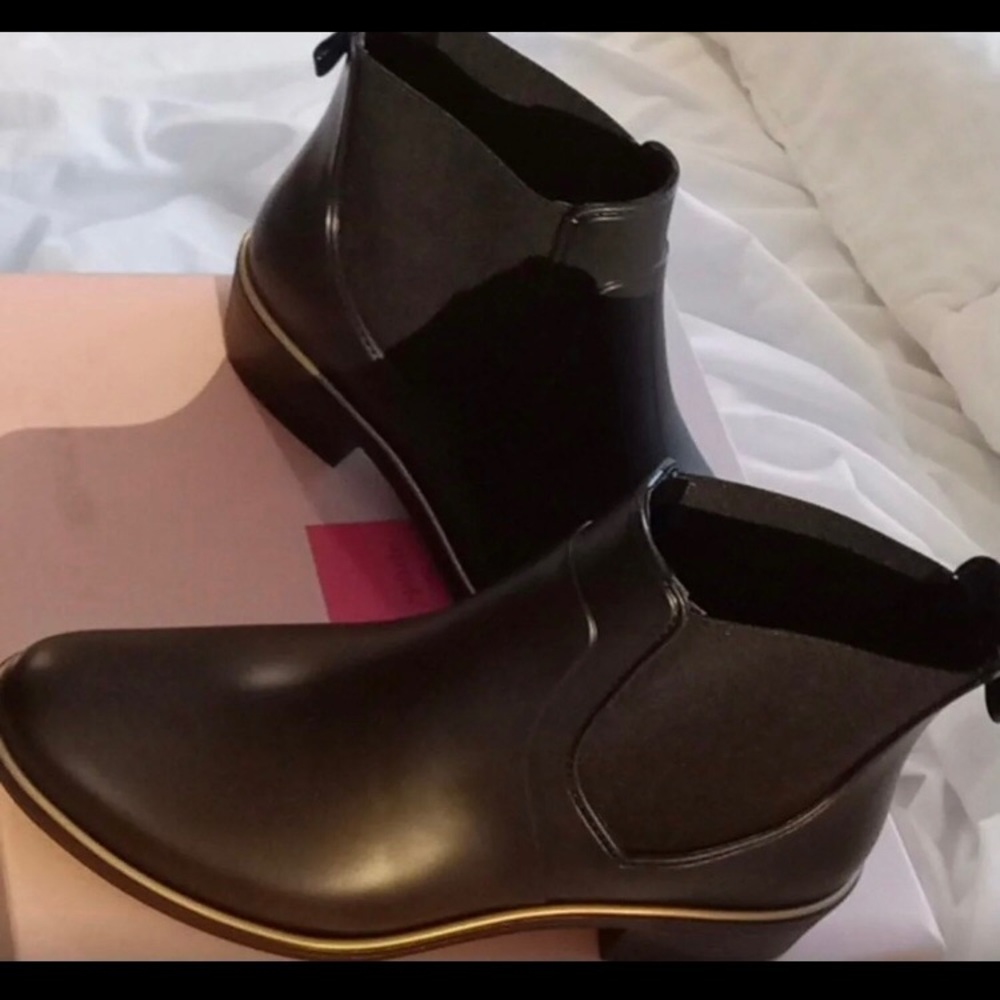 Kate Spade Black Rubber Chelsea Boot with bow